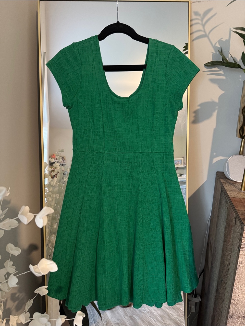 Maeve Green Scoop Neck Fit-and-Flare Dress